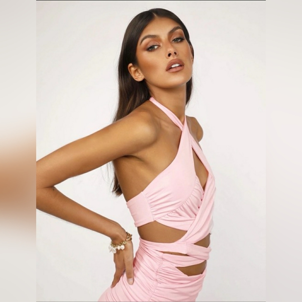 🐅 Tiger Mist: Pink Bodycon Georgette Mini Dress, Size XS, NWT - Picture 2 of 5